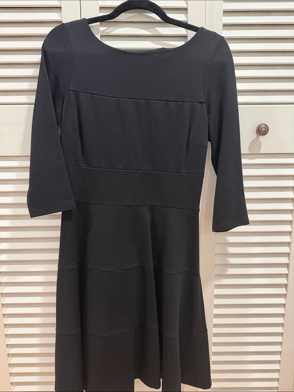 Banana Republic Black Three-Quarter Sleeve Midi Fit-and-Flare Dress